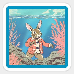 Snorkeling in Deep Underwater Cute Rabbit Owner Adventure Scuba Diving Dream Sticker